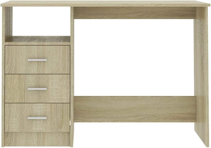Modern Writing Computer Desk with 3 Drawers, Home Office Desk Writing Study Table PC Desk Workstation for Bedroom, Sonoma Oak 43.3"x19.7"x29.9" Engineered Wood(I)
