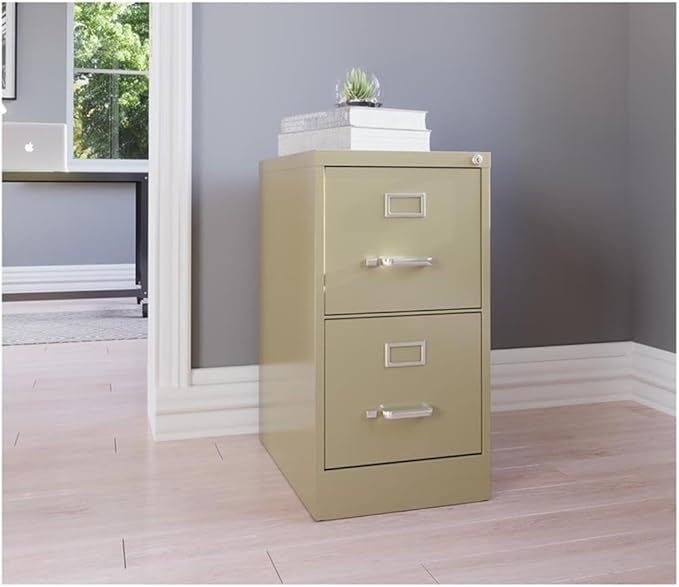 Scranton & Co 2-Drawer Vertical Metal Filing Cabinet, 22" Deep, Letter Width, Beige Finish, Lockable Commercial Office File Storage, Smooth Ball-Bearing Slides, Fully Assembled