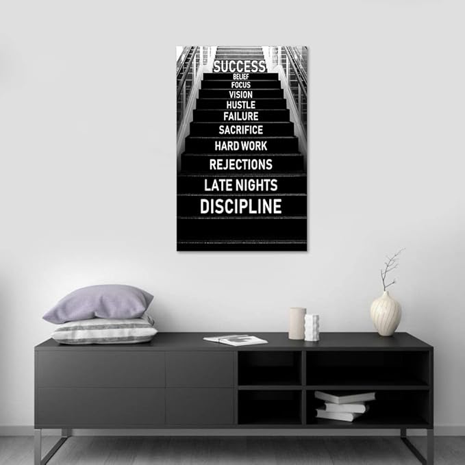 Large Inspirational Wall Art - Black and White Success Poster Positive Quotes Wall Decor Modern Motivational Artwork for Office Home, Framed & Stretched 28 x 44 inch