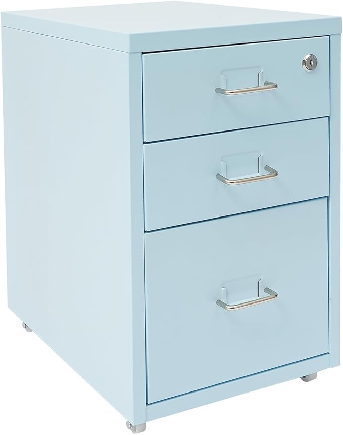 Vertical File Cabinets | 3 Drawer File Cabinet with Wheels| Steel Lockable Storage Cabinets | Metal S-torage Cabinet for Home Office | Storage A4/F4/Letter/Legal (Blue-3 Drawers)