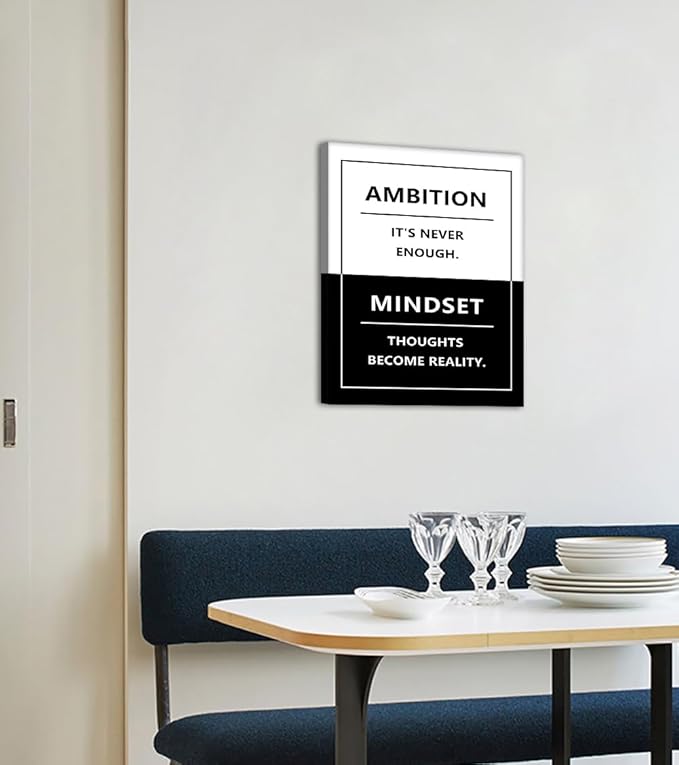 Yatsen Bridge Motivational Wall Art - AMBITION and MINDSET Canvas Painting - Black and White Inspirational Wall Decor Positive Quotes Prints Modern Inspiring Artwork for Office Home, Framed 18x24 in