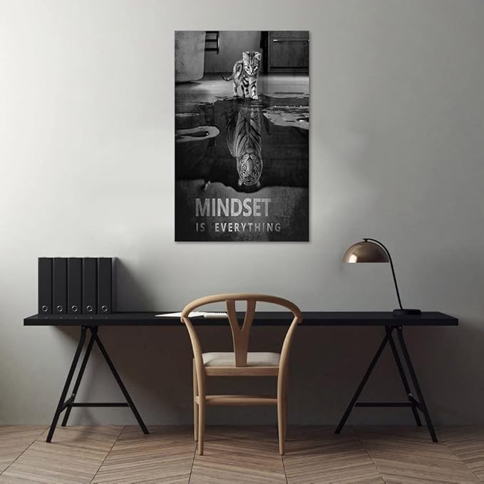 Modern Office Inspirational Wall Art Mindset Is Everything Posters Motivational Quotes Canvas Wall Art Entrepreneur Positive Artwork Ready to Hang for Home Office Gym Decoration - 28''Wx44''H