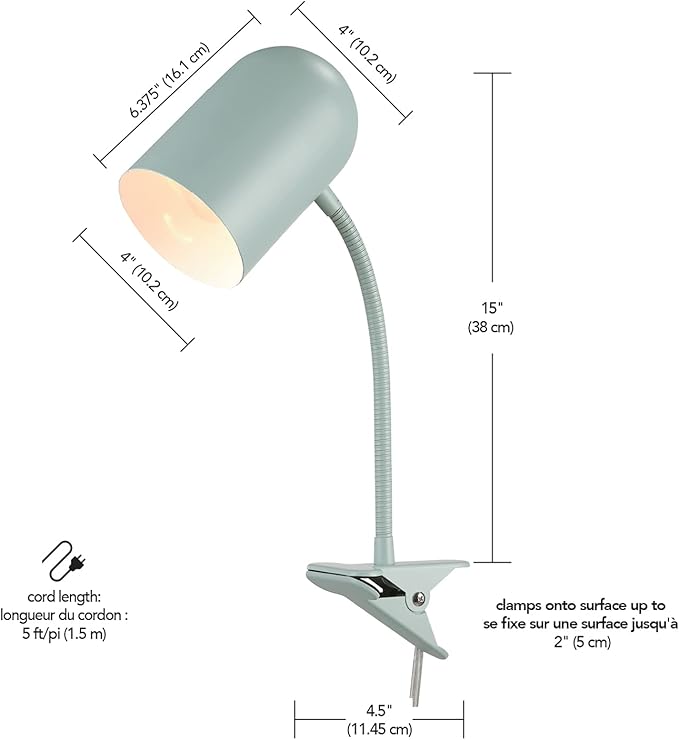 Globe Electric 52302 Carter 15" Clip-Arm Desk Lamp, Matte Teal, Adjustable Gooseneck Arm, in-Line On Off Switch