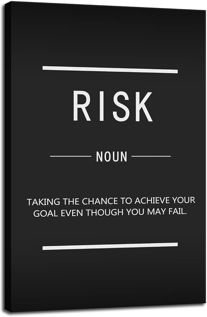 Office Wall Art Risk Noun Inspirational Poster Printed on Canvas Inspiring Entrepreneur Quotes Motivational Picture Print Artwork Home Office Wall Decoration Frame Ready to Hang[24''W x 36''H]