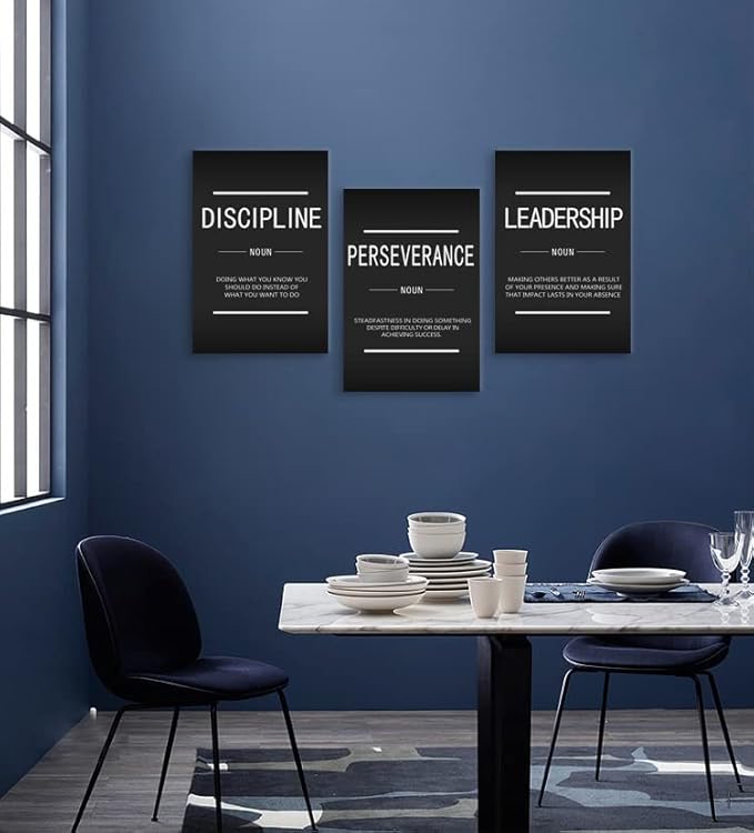Discipline Perseverance Leadership Noun Inspirational Wall Art 3 Pieces Canvas Print Office Decor Inspiring Framed Prints Motivational Quotes for Wall Art Decoration Ready to Hang[48''Wx 24''H]