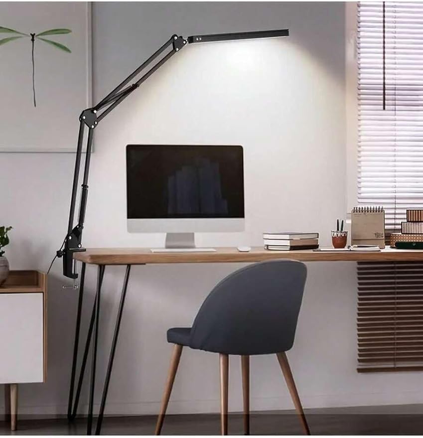 Dimmable LED Desk Lamp with Swing Arm and Clip, USB Powered Eye-Care Light with Memory Function, Adjustable for Office, Dorm, Studio, or Reading
