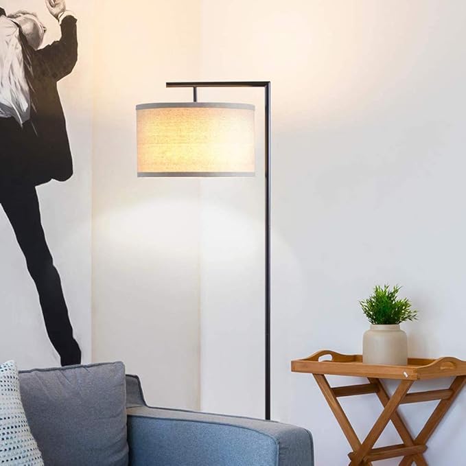 Brightech Montage Modern Floor Lamp - LED Standing Lamp with Tan Shade for Living Rooms & Offices - Bedroom Reading Light - Tall Corner Pole Lamp for Contemporary Home Decor - Black