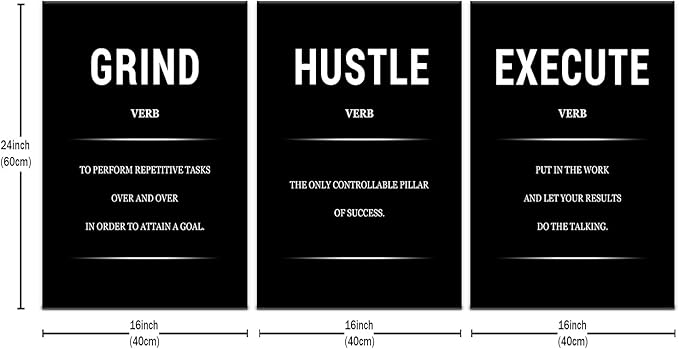 DINGFUN Motivational Canvas Wall Decor Office Posters Inspirational Wall Art 3 Piece Picture Print Success Quotes Painting Print Artwork for Home Bedroom Gym Classroom Ready to Hang [48''Hx24''W]