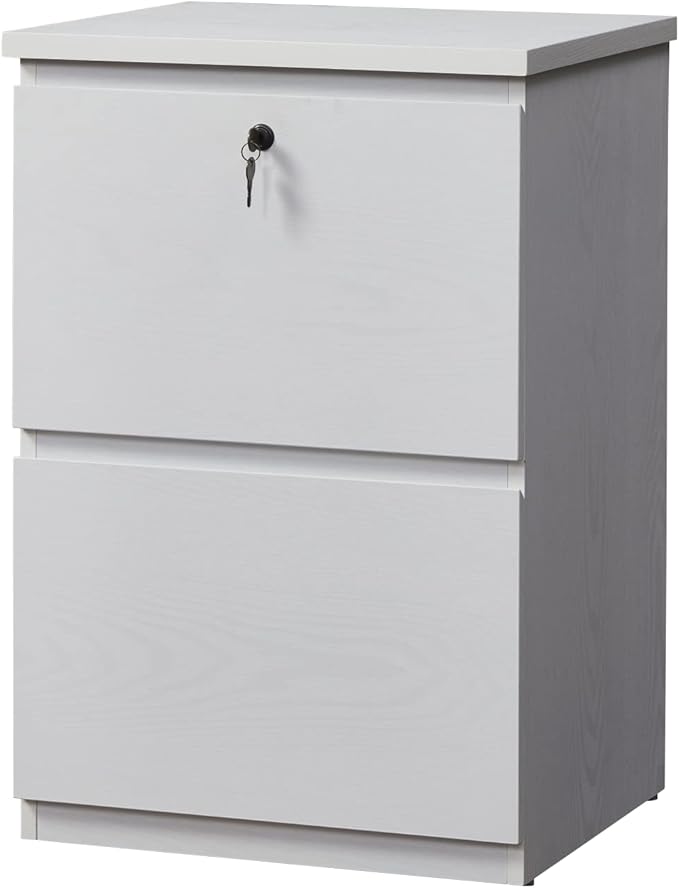 kowo 2 Drawer Wood File Cabinet with Lock, Printer Stand, Vertical Filing Cabinet fits A4, Letter, and Legal Size Documents for Home Office, White