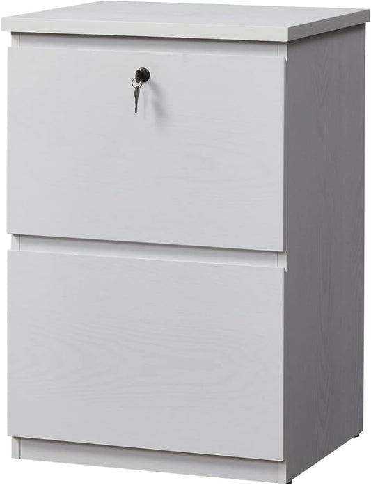 kowo 2 Drawer Wood File Cabinet with Lock, Printer Stand, Vertical Filing Cabinet fits A4, Letter, and Legal Size Documents for Home Office, White