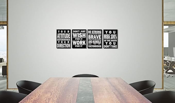 Deergar 4pcs 12x16 inches Black and White Inspirational Wall Art, Modern Art Deco, Motivation Quotes, Office Art, Positive Poster, Wooden Wall Mount, 4 count