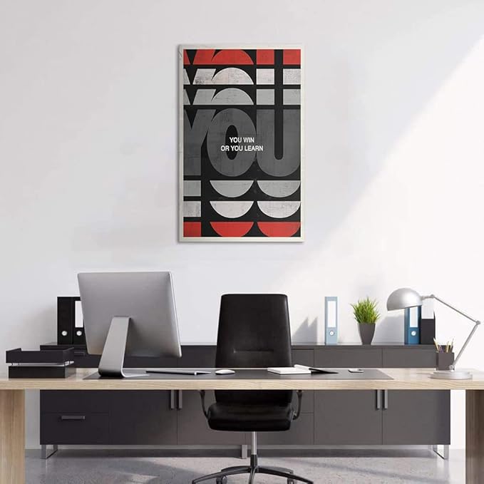 Yatsen Bridge Office Wall Art You Win or You Learn Inspirational Picture Motivational Quote Painting for Living Room 1 Panel Canvas Artwork Modern House Decorations Ready to Hang - 28x44 inches