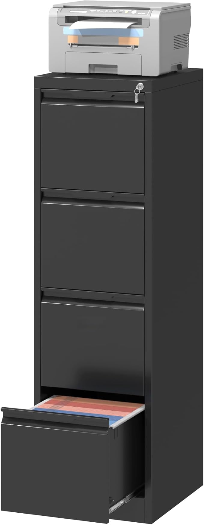 4 Drawer File Cabinet,Metal Vertical File Storage Cabinet with Lock,Filing Cabinets for Home Office,A4 Legal/Letter-Assembly Required/Black