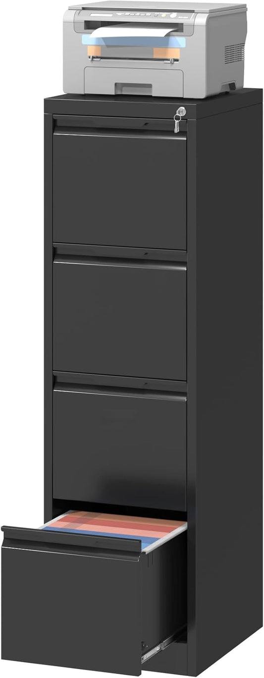 4 Drawer File Cabinet,Metal Vertical File Storage Cabinet with Lock,Filing Cabinets for Home Office,A4 Legal/Letter-Assembly Required/Black