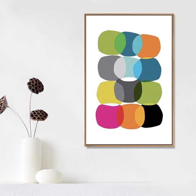 IDEA4WALL Framed Canvas Print Wall Art Intersecting Rainbow Circle Display Geometric Shapes Illustrations Modern Art Mid-Century Modern Ultra for Living Room, Bedroom, Office - 24"x36" Natural