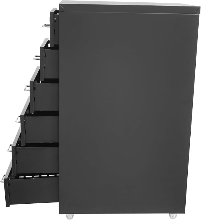 6 Tiers Metal File Cabinet with 6 Drawers Vertical Filing Cabinet with Lock & Wheels Freestanding Locking Storage Cabinet for Home Office, 11 * 16 * 27in (Black)