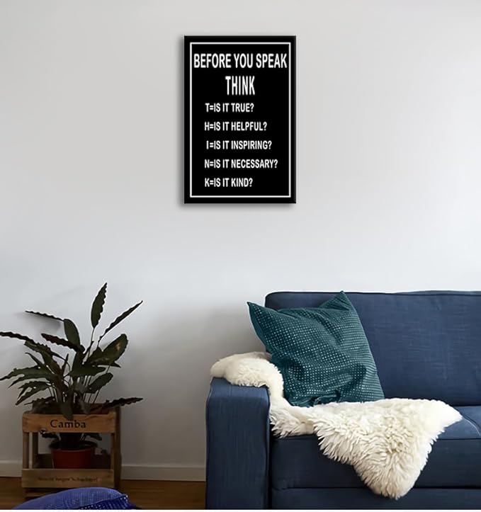 Before You Speak Think Motivational Canvas Wall Art Office Wall Decor Framed Paintings Canvas Prints Positive Inspirational Poster Home Living Room Bedroom Decor Artwork Ready to Hang [12''W x 18''H]