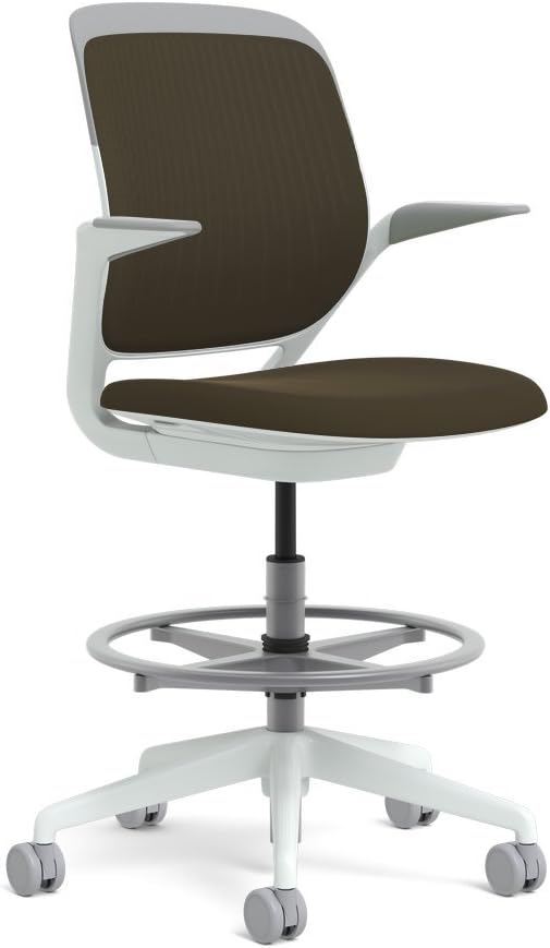 Steelcase White Base with Hard Floor Casters Cobi Stool, Root Beer