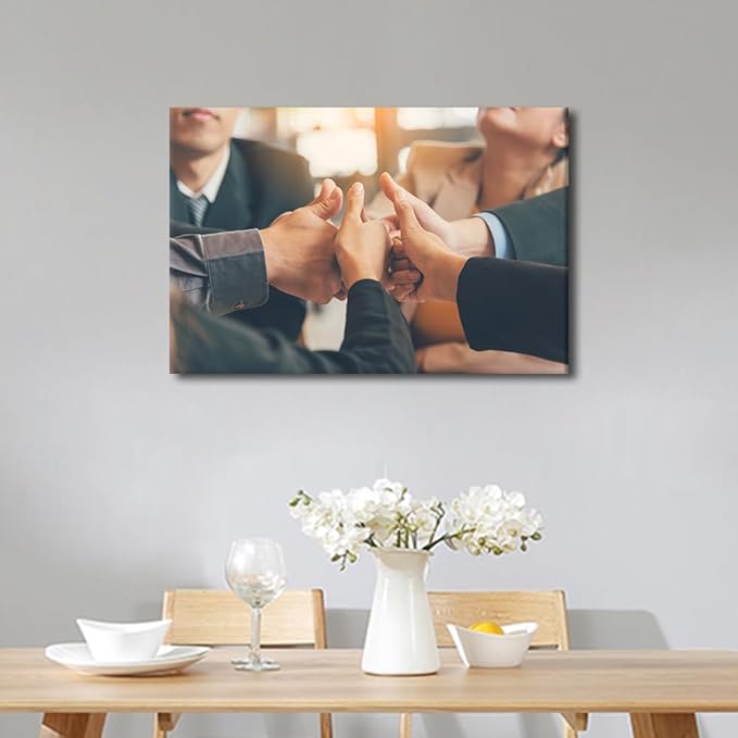 TUMOVO Wall Art For Office Multiethnic People Group Working Togetherness Pictures 1 Panel Inspirational Wall Art Positive Modern Decor Poster Canvas Print (16" Wx24 H)