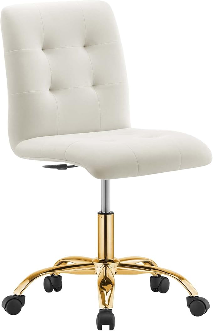 Modway Prim Armless Performance Velvet Office Chair in Gold Ivory
