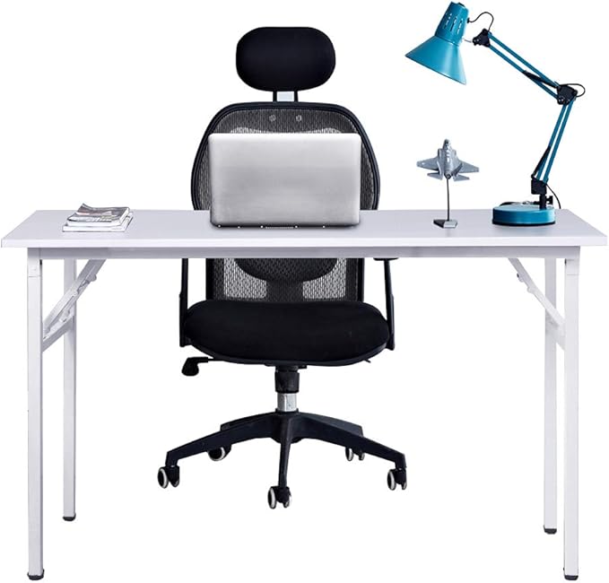 SogesPower Computer Desk Folding Table 47 inches Fully Assembled Sturdy Writing Desk for Home Office Folding Desk, White