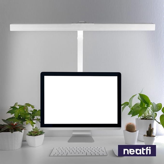 Neatfi 3,000 Lumens LED Desk Lamp with Clamp | Dimmable | 5 Brightness Levels & 5 Light Modes | Memory Function | Eye-Caring Flexible Lamp for Home & Office (31.5 Inches, White)