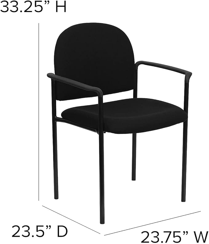 Flash Furniture Tiffany Side Reception Chair with Armrests, Stackable Fabric Waiting Room Chair for Commercial or Residential Use, Black