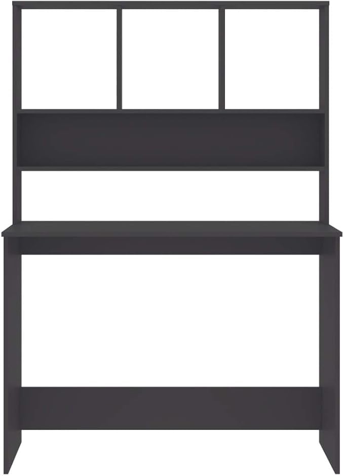 Modern Computer Desk Writing Study Table with Upper Cabinet, Home Office Student Table Laptop PC Writing Desk Home Office Writing Desk, Gray 43.3"x17.7"x61.8"