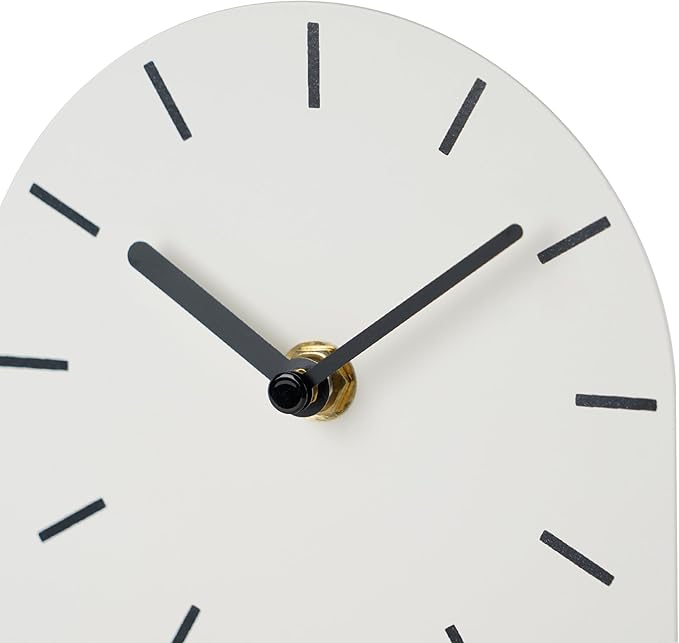 SOFFEE DESIGN One-Piece Table Clock Iron Sheet with Wooden Base Ins Style, Desktop Clock Non Ticking Battery Operated for Living Room Bedroom Home Decor, White