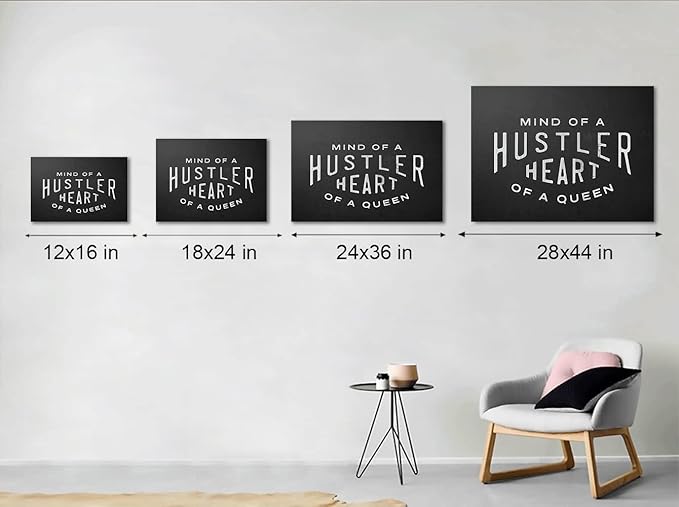 Mind Of A Hustler Heart Of A Queen - Inspirational Contemporary Entrepreneur Quotes Canvas Wall Art Black and White Motivational Framed Artwork HD Print Easy to Hang-44 Wx28 H