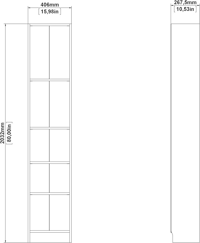 Tvilum Element Narrow 5 Shelf Bookcase, Tall, Oak