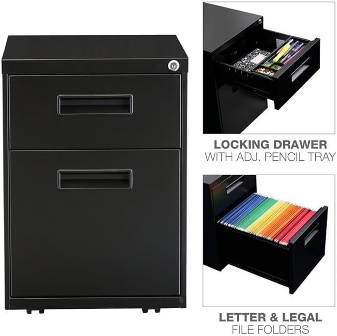 Alera ALE Two-Drawer Metal Pedestal File, 14 7/8w x 19 1/8d x 21 5/8h, Black