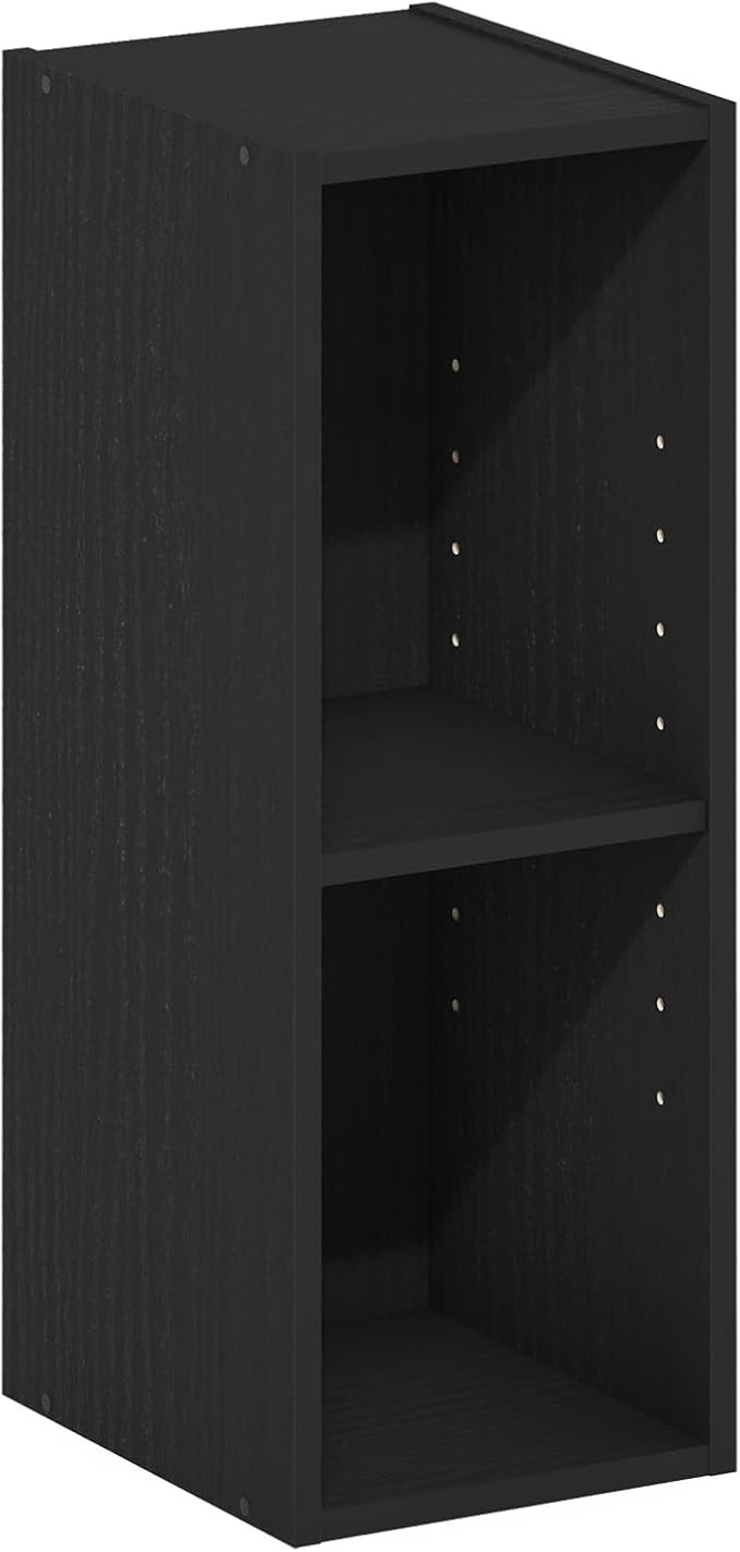 Furinno Fulda Book Shelf, 2-Tier Narrow Bookshelf, Bookcase with 8-in Width Storage Shelf, 9.3 x 7.9 x 21.2, for Living Room, Bedroom, Home Office, Darkwood