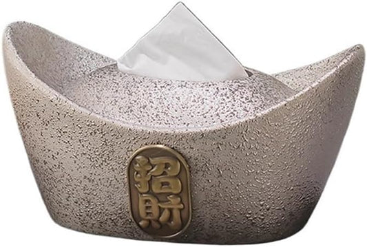 Tissue Cover Chinese Tissue Box Fortune Tissue Box Coffee Table Decoration Ceramic Desktop Tissue Box for Bathroom Countertop Night Stands Office Tissue Storage Organise(Silver) (Silver)