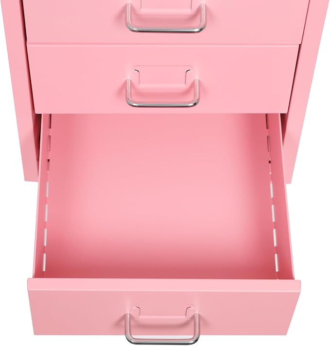 6 Tiers Metal File Cabinet with 6 Drawers Vertical Filing Cabinet with Lock & Wheels Freestanding Locking Storage Cabinet for Home Office, 11 * 16 * 27in (Pink)