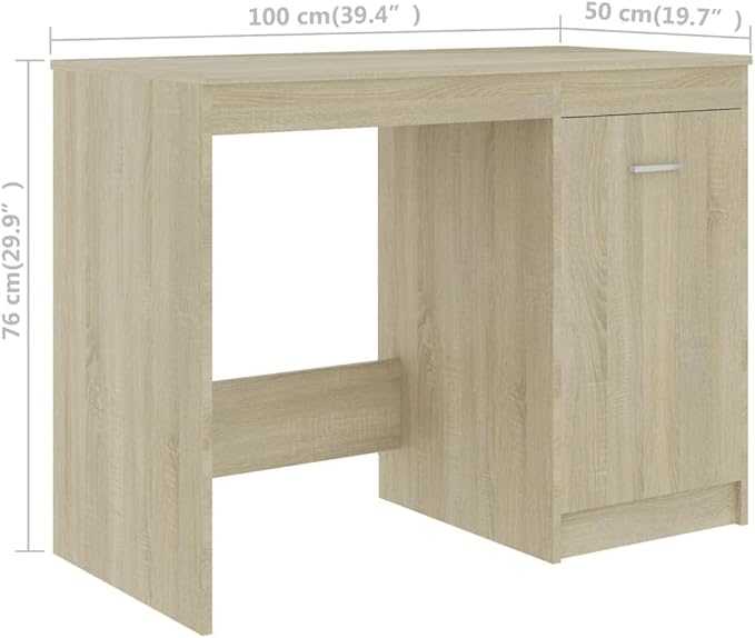 Modern Writing Computer Desk with 3 Drawers and 1 Door, Home Office Desk Writing Study Table PC Desk Workstation for Bedroom, Sonoma Oak 55.1"x19.7"x29.9" Engineered Wood(H)