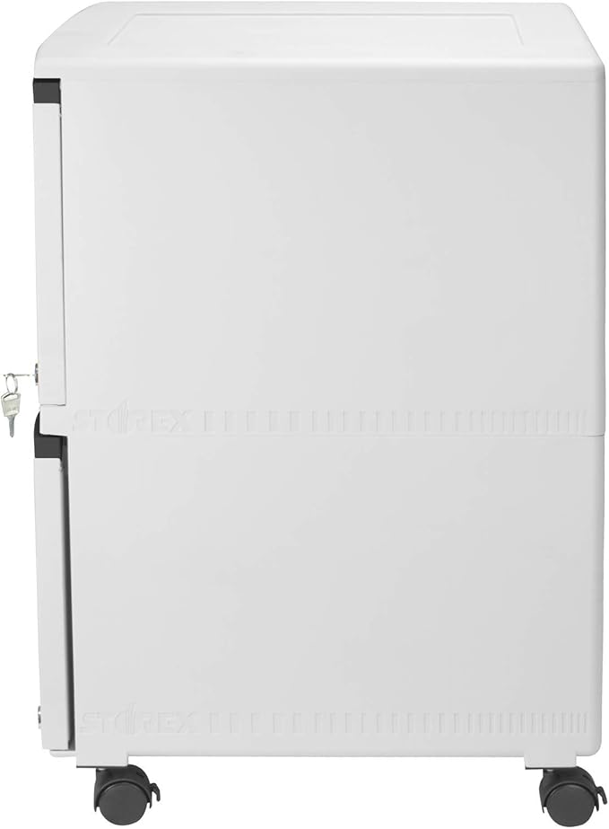 Storex Plastic Two-Drawer File Cabinet – Locking Document Organizer with Casters for Home and Office, Gray, 1-Pack (61311C01C)