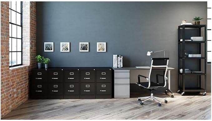22" 2-Drawer Metal Vertical Filing Cabinet, Black Finish, Letter Size, Commercial Grade Durable Office Storage, Smooth Ball-Bearing Slides, Lockable Design