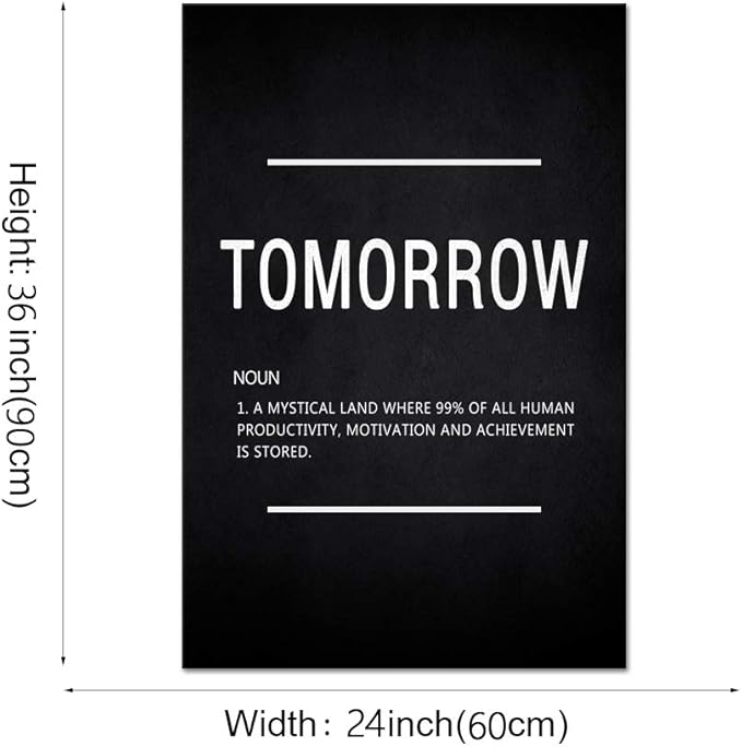Success Motivational Wall Art Inspirational Entrepreneur Quotes Canvas Painting Modern Inspiring Tomorrow Noun Hustle Posters Prints Artwork Decor for Home Office Framed (24”Wx36”H)