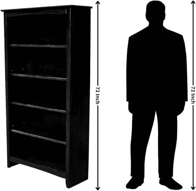 International Concepts, 72" High Bookcase With Adjustable Shelves, Solid/ Sturdy Parawood Construction, Durable Furniture, Eco-Friendly, Espresso