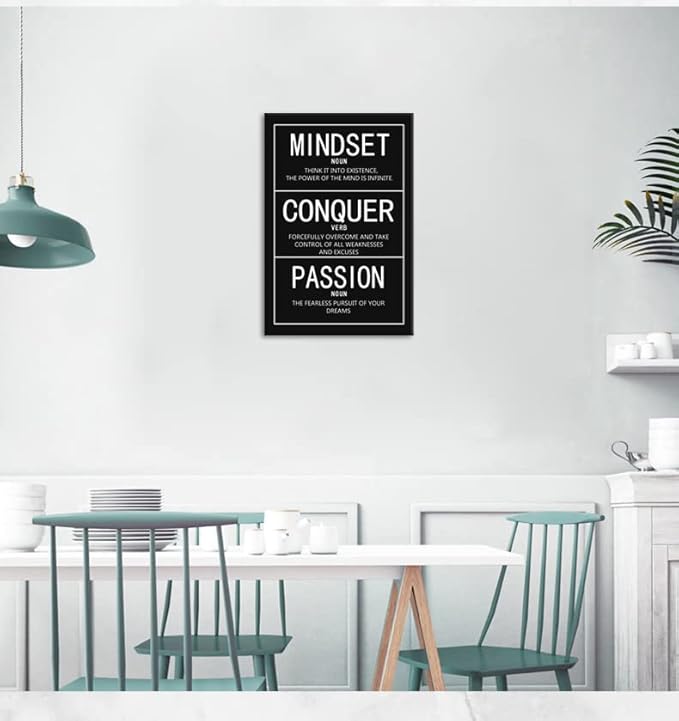 Inspirational Canvas Wall Art Motivational Painting Inspiring Entrepreneur Proverbs Mindset Noun Conquer Verb Passion Noun Posters Prints Artwork Decor for Home Office Framed[12" W X 18" H]