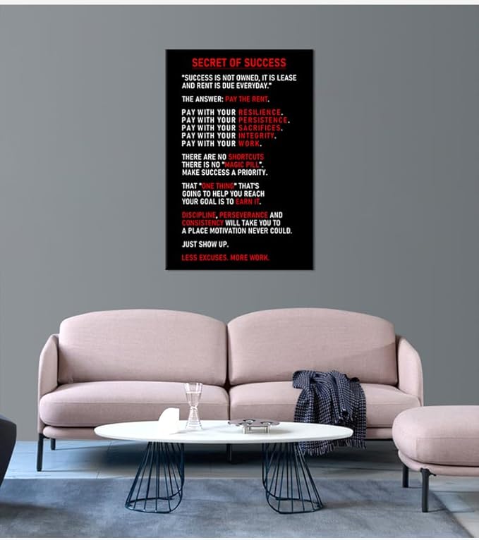 Inspirational Canvas Wall Art for Office Secret of Success Motivational Poster Inspiring Prints Artwork for Living Room Office Modern Home Decor Painting Pictures Stretched and Framed [24''Wx 36''H]