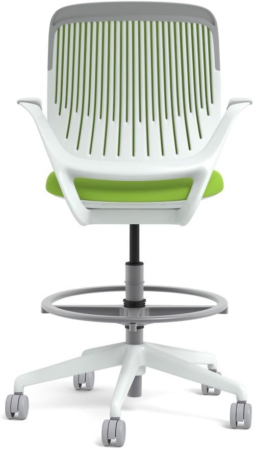 Steelcase White Base with Hard Floor Casters Cobi Stool, Wasabi