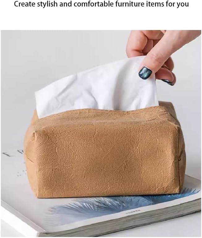 Stylish Tissue Box Kraft Paper Towel Box Square Tissue Box and Creative Tissue Holder for Vanity Countertop Bedroom Décor Office Gift Bar Modern Tissue Box (Color : Beige, Size : Large) (Beige Small)