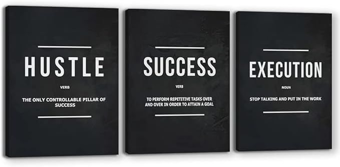 Halioyo Inspirational Wall Poster Hustle Poster Success Goal Artwork Entrepreneur Quote Painting Motivational Office Wall Decor Art for Bedroom Living Room Home Decoration 20inch x28inch x3pieces