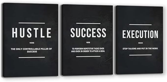 Halioyo Inspirational Wall Poster Hustle Poster Success Goal Artwork Entrepreneur Quote Painting Motivational Office Wall Decor Art for Bedroom Living Room Home Decoration 20inch x28inch x3pieces