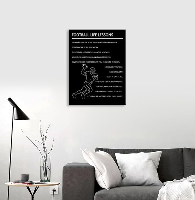 Inspirational Wall Art “Football Life Lessons ”Motivational Wall Decor 12 Life Lessons from the Game Ideal Wall Decor for Bedroom Gym Locker Room Inspirational Gift for Athletes Framed [18" W X 24" H]