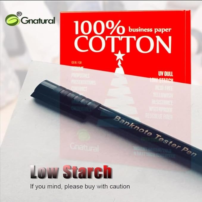 100% Cotton Business Paper, 8.5 x 11 inch 24lb Inkjet Laser Printing Paper, White Color Waterproof Watermark - 100 Sheets Low Starch
