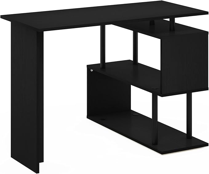 Furinno Moore L-Shape Computer Desk with 3-Tier Shelves, Americano
