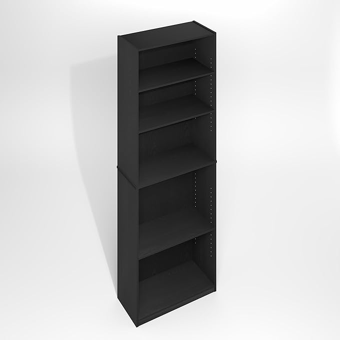 Furinno Jaya Simply Book Shelf, 5-Tier Bookshelf, Bookcase with Adjustable Shelves, 9.5 x 24.5 x 71.2, for Living Room, Bedroom, Home Office, Darkwood